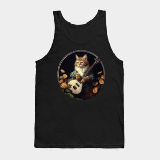 Cottagecore Aesthetic Cat Playing Banjo - Camping Tank Top
